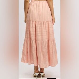 Gingham Peach Tiered A-Line Long Skirt